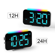 Klok, LED-display, RGB-verlichting, instelbare helderheid, snooze-functie, 2 alarmen, 3 volumeniveaus, wit