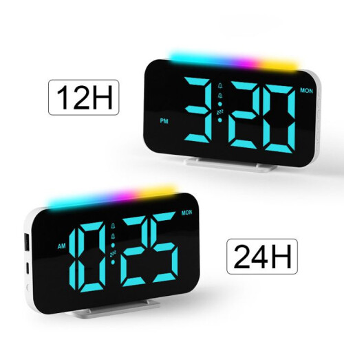 Ρολόι, οθόνη LED, φωτισμός RGB, ρυθμιζόμενη φωτεινότητα, λειτουργία αναβολής, 2