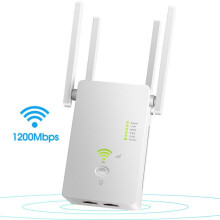 WiFi-signaalversterker, 1200 Mbps, 2,4 GHz/5 GHz, veilige encryptie, groot bereik, draagbaar, wit