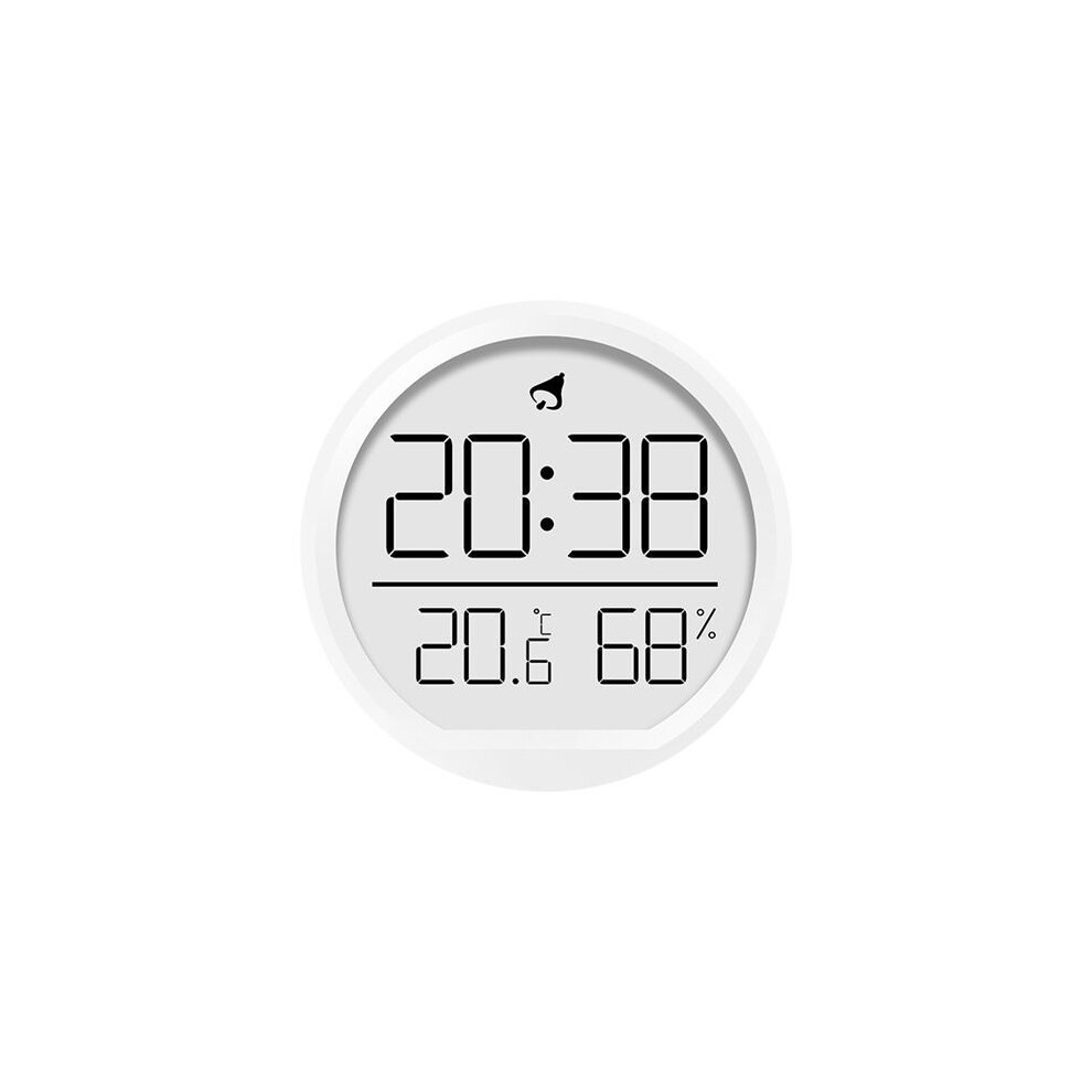 Electronic clock, displays date, temperature and humidity, alarm function, white