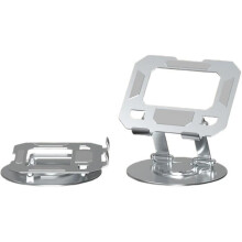 Tabletstandaard, opvouwbaar, draaibaar, gemaakt van aluminiumlegering, antislip, duurzaam, draagbaar, zilverkleurig