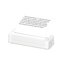 Printéir iniompartha, Bluetooth, teirmeach, páipéar A4, aip, banc ceisteanna, rialú cianda, oifig/staidéar, bán