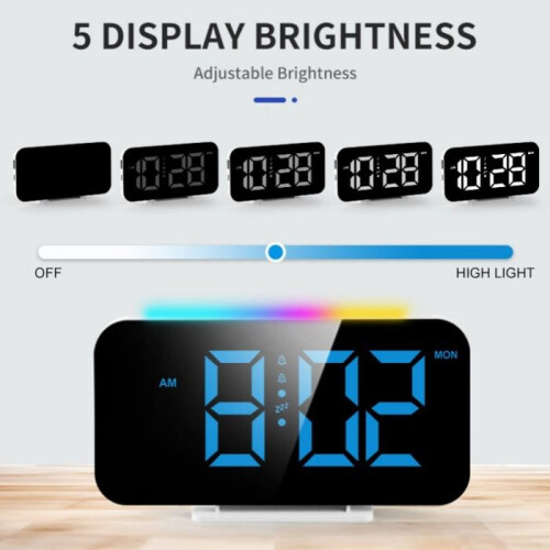 Ρολόι, οθόνη LED, φωτισμός RGB, ρυθμιζόμενη φωτεινότητα, λειτουργία αναβολής, 2 1