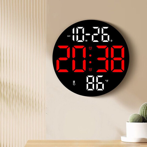 Clock, LED display, two alarms, humidity indicator, elegant, 23 x 3.3 cm, red 1