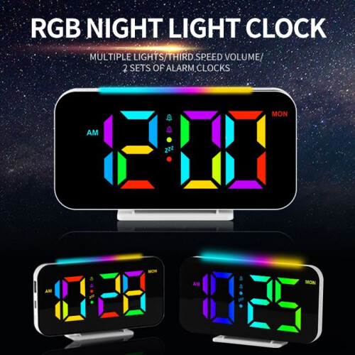 Ρολόι, οθόνη LED, φωτισμός RGB, ρυθμιζόμενη φωτεινότητα, λειτουργία αναβολής, 2 2