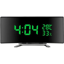 Klok, 7-inch gebogen LED-scherm, instelbare helderheid, alarmfunctie, temperatuur- en vochtigheidsweergave, zwart