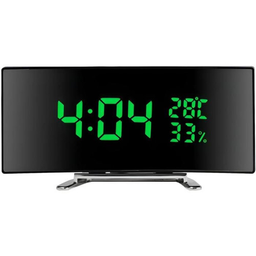 Clock, 7-inch curved LED screen, adjustable brightness, alarm function, temperature and humidity display, black