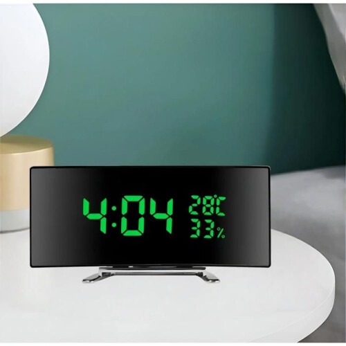 Clock, 7-inch curved LED screen, adjustable brightness, alarm function, temperature and humidity display, black 2