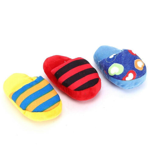 3 Pack Plush Pet Slippers Interactive Toy for Teeth Cleaning, Chewing and Biting