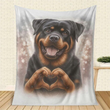 (50x40in 125x100cm) Cozy Rottweiler Dog Blanket - Soft Polyester All-Season Bedspread with Rottweiler Puppy & Print, Heart Paw & Bone Patter-QPTFD311