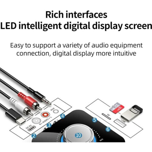 Προσαρμογέας Bluetooth, ψηφιακή οθόνη LED, AUX/RCA/TF/USB, plug and play, ευρεία συμβατότητα, μα 2