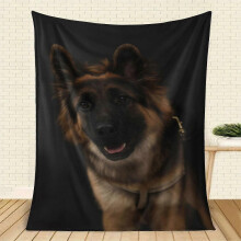(40x30in 102x76cm) 1pc German Shepherd Dog Print Flannel Blanket - Realistic Black & Brown Puppy Bedspread, Soft Warm All-Season Bed Cover -TGFDS440