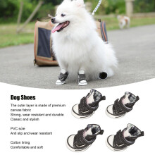 4pcs Canvas Puppy Shoes Fashion Cute All Seasons Breathable Slip Resistance Pet Sport Shoes for Small Dogs Pets 4#