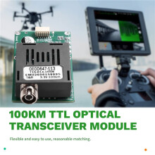 100KM TTL Optical Transceiver Module FC RX/TX/AV/VCC/GND for Drones TTL to Fiber Optic Module 5.5-26V RX Ground End