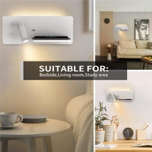 Modern LED Bedside Wall Lamp with Wireless Charger & USB Port Bedroom Reading Light Night Light Sconce with Right