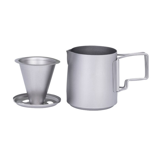 Titanium Pour-over Coffee Cup with Detachable Filter, Portable Slow Drip Paperless Coffee Maker Set for Camping