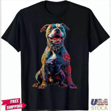 (XL) Dog tattoos Pitbull tattooed colorful Funny Tattoo Funny Gift Unisex T-Shirt Style 0033