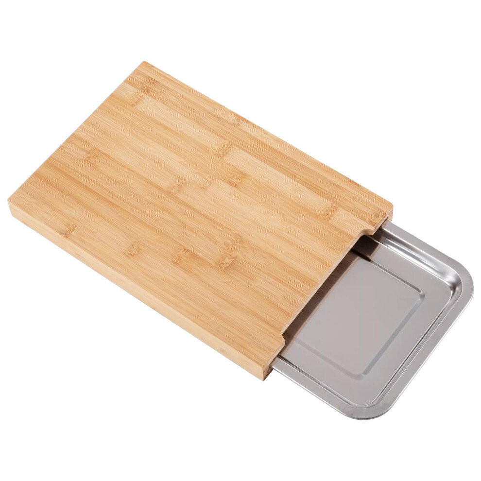 Geezy Bamboo Wooden Chopping Board With Sliding Stainless Steel Tray For Meal Prep