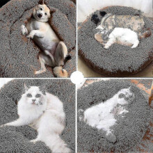 (XL 80cm, brown) Washable Calming Comfy Donut Style Plush Pet Cat Or Dog Bed