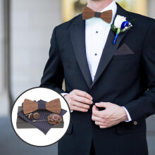 Holzfliegen-Set für Herren, Einstecktuch, Fliege für Bräutigam, Hochzeit, Junggesellenabschied