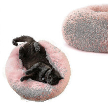 (XL 80cm, pink) Washable Calming Comfy Donut Style Plush Pet Cat Or Dog Bed