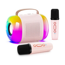Mini Karaoke Machine, Portable Bluetooth Speaker with 2 Wireless Microphones and Colorful LED Lights, Suitable for Children Aged 3 to 11