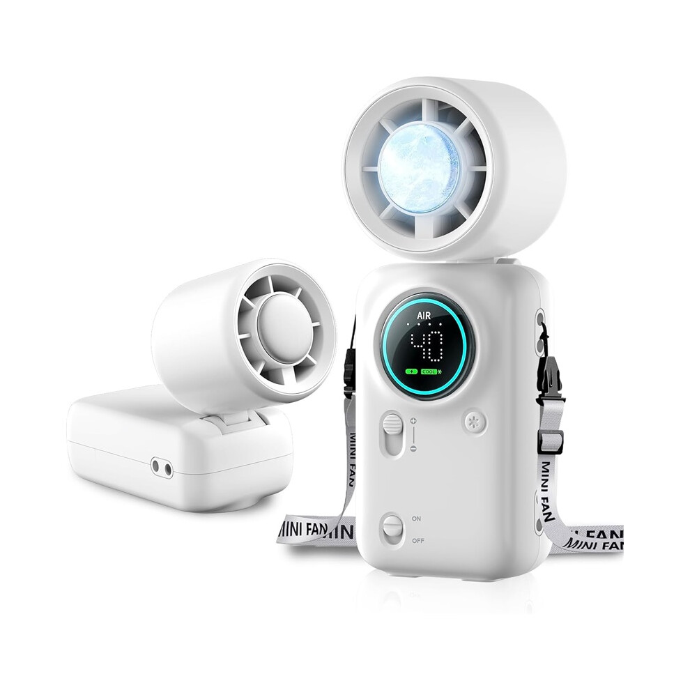 Handheld Turbo Fan Ice Cooling Function High Speed Rechargeable Personal Fan Portable Neck Pocket Fan Long Battery 8583457698751
