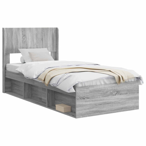 VidaXL vidaXL Bed Frame with Storage and Headboard Grey Sonoma 75 x 190 cm 1