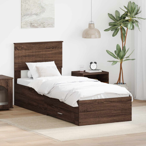 VidaXL vidaXL Bed Frame Brown Oak and Silver 75 x 190 cm Engineered Wood