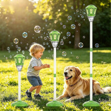 (Green) Street Lamp Bubble Machine with Remote Control Colorful Lights Outdoor Party