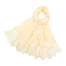Elegant Muslims Chiffon Hijab Scarf With Embroidery-Beige