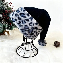 Christmas Santa Hat Double-Layer Stylish Soft Leopard-Print Plush Santa Hat for Photography Parade Cosplay Party A