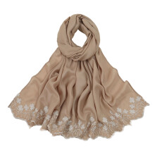 Stickerei-Blumen-Hijab-Schal, lang, weich und vielseitig-Khaki