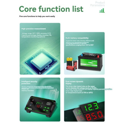 VTM100  7-100V Digital Voltmeter Battery Tester Voltage Power Indicator for Ternary/Lithium Iron/Acid Batteries