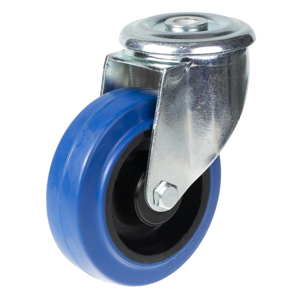 Parnells 100Mm Swivel Castor With Blue Elastic Rubber On Nylon Centre Wheel