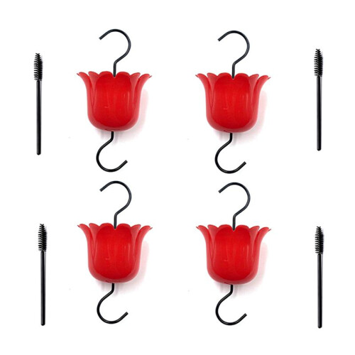 4-Pack Large Capacity Water Feeder Hanging  Feeder with Hook and Cleaning Brush(Red)