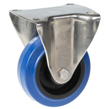 100mm stainless steel fixed castor with blue elastic rubber on nylon centre whee