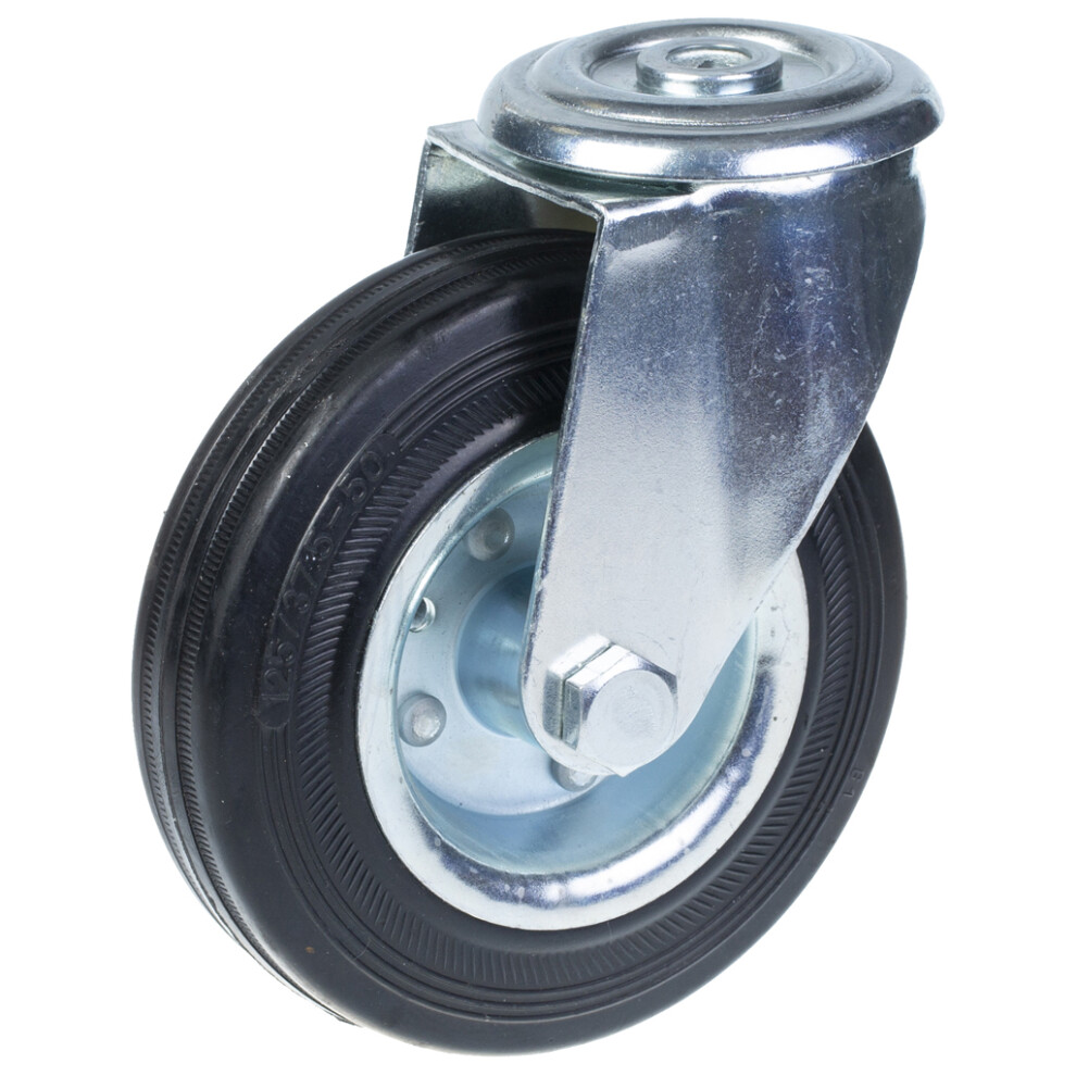Parnells 125Mm Swivel Castor With Black Rubber On Pressed Steel Centre Wheel
