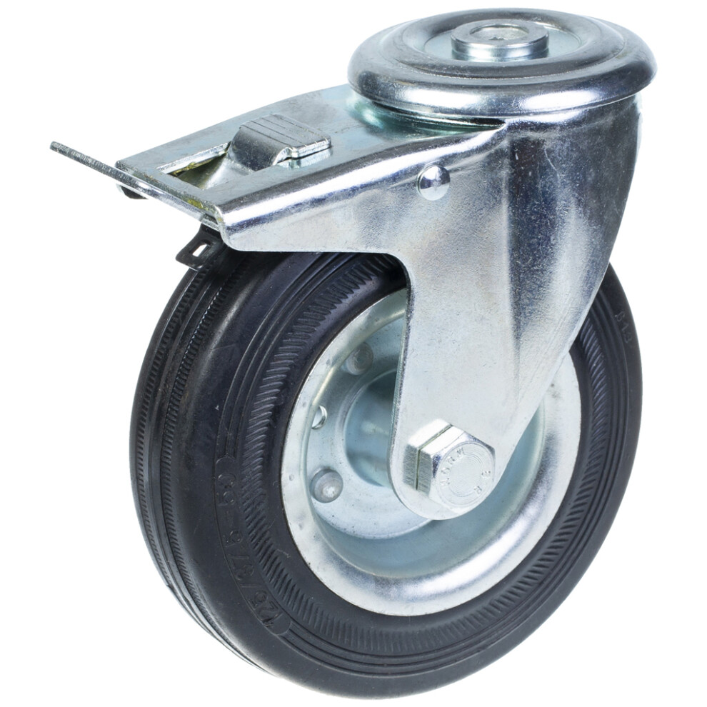 Parnells 125Mm Swivel/Brake Castor With Black Rubber On Pressed Steel Centre Wheel