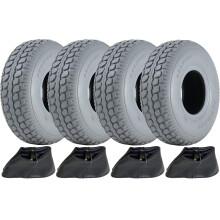 330x100 Grey Mobility Scooter Tyre & Inner Tube Pneumatic Tire 400-5 (Set of 4)