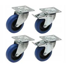 Set of 4 - 100mm BLUE ELASTIC SWIVEL CASTOR 150Kg & 100mm BLUE ELASTIC BRAKE CAS
