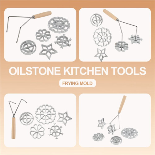6 Pcs Rosette Iron Mold Set with Double Headed Handle Bunuelos Molds,Timbale Cookie Mold Tool for Waffles Cakes Biscuit 1