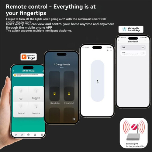 Interruttore per Luce da Parete Tuya Zigbee  Zero Fire, Controllo Intelligente per L'App SmartThings Homekit, 4 Canali 1