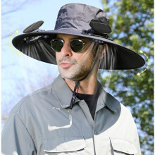 UV Protection Sun Hat with Solar Fan Outdoor Fishing Hat Cooling Cap UPF 50+ Adjustable Black