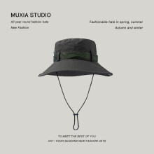 (Military green) New Summer Bucket Hat Outdoor Fishing Sun Hat Hiking Sunscreen Cap Foldable Wide Brim UPF 50+