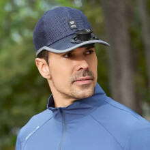 (Navy blue) Solar Powered Fan Hat Wide Brim Sun Hat for Men Women Summer Fishing Outdoor UV Protection Hiking Cap