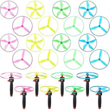 (24) 12 Pack Flying Disc Toy Set with 4 String Launchers & 8 Discs for Outdoor Kids Games