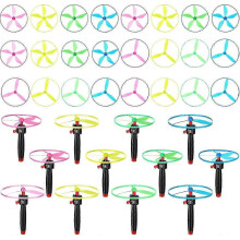 (36) 12 Pack Flying Disc Toy Set with 4 String Launchers & 8 Discs for Outdoor Kids Games