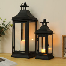 2 Candle Lanterns 49.5&33cm Hanging Lantern Metal