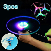 2025 3Pcs LED Lighting Flying Disc Propeller Helicopter Toys Pull String Flying Saucers UFO Spinning Top Fun Game Kids Outdoor Toys